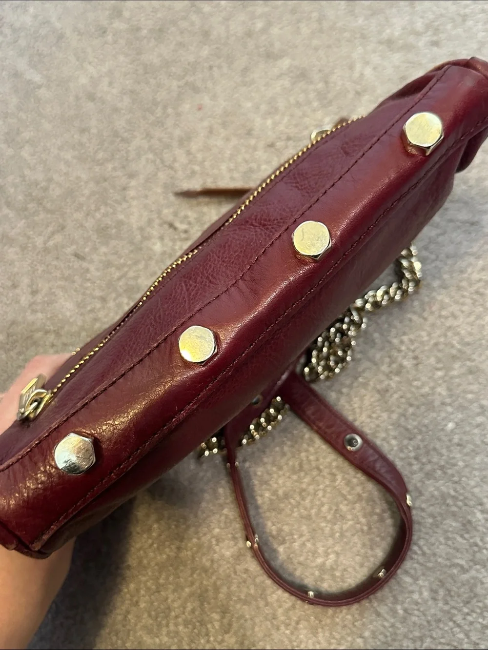 Rebecca Minkoff Burgundy Real Leather Crossbody with Chain Strap and Studs GUC